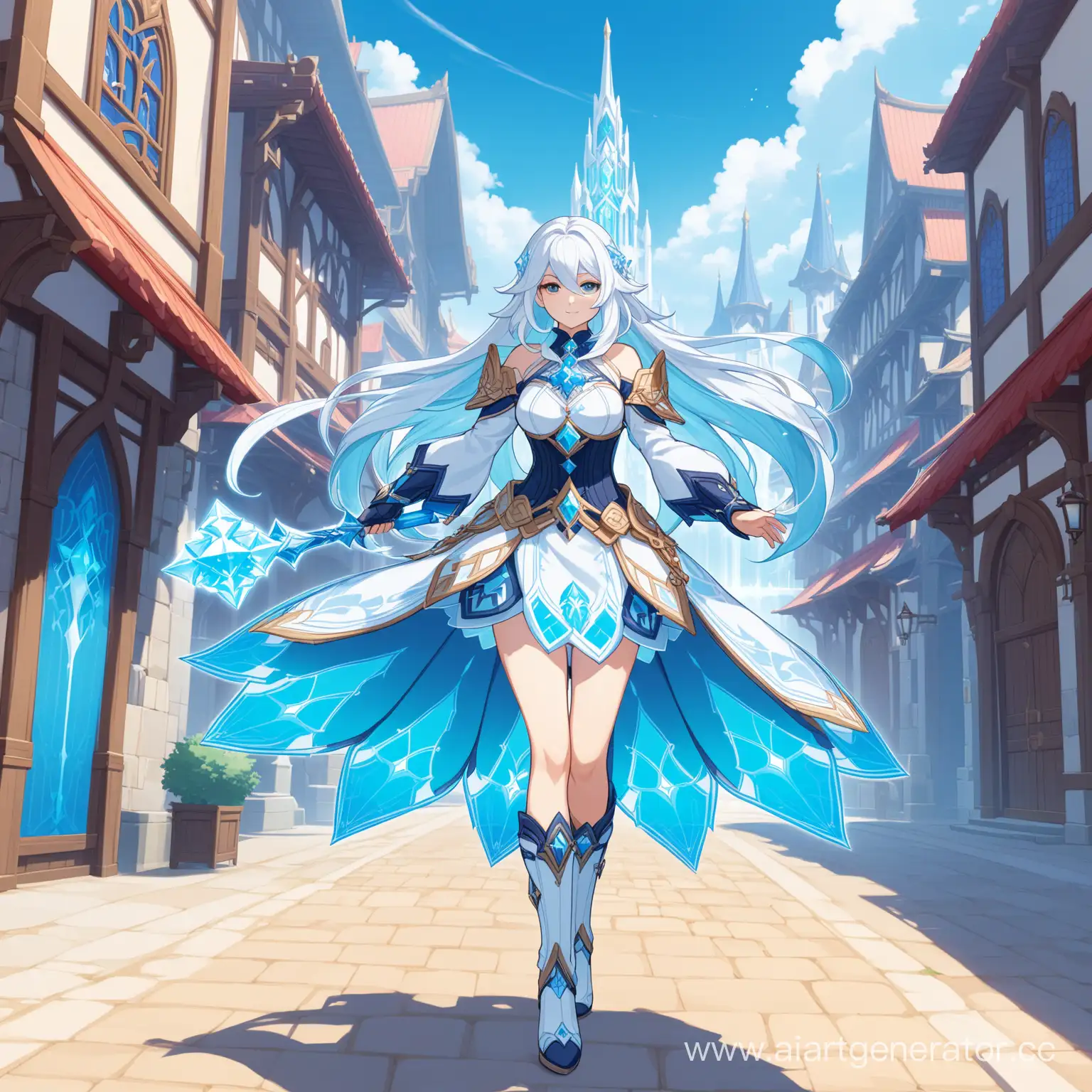 Cryo-Vision-Girl-with-Long-White-Hair-Wanders-Fontaine-City