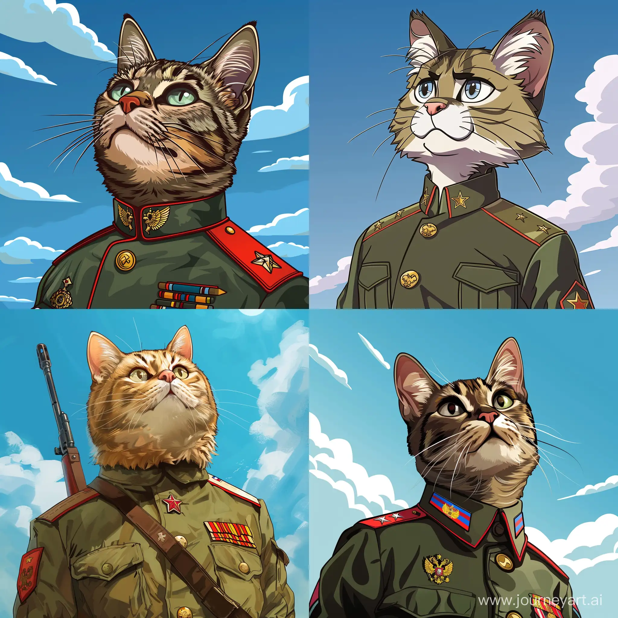 Russian-Army-Cartoon-Cat-Under-Blue-Sky