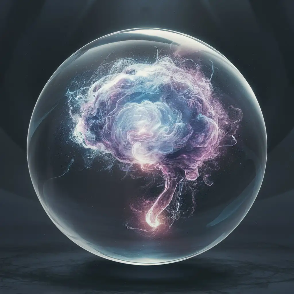 Clear sphere with a mind floating inside.