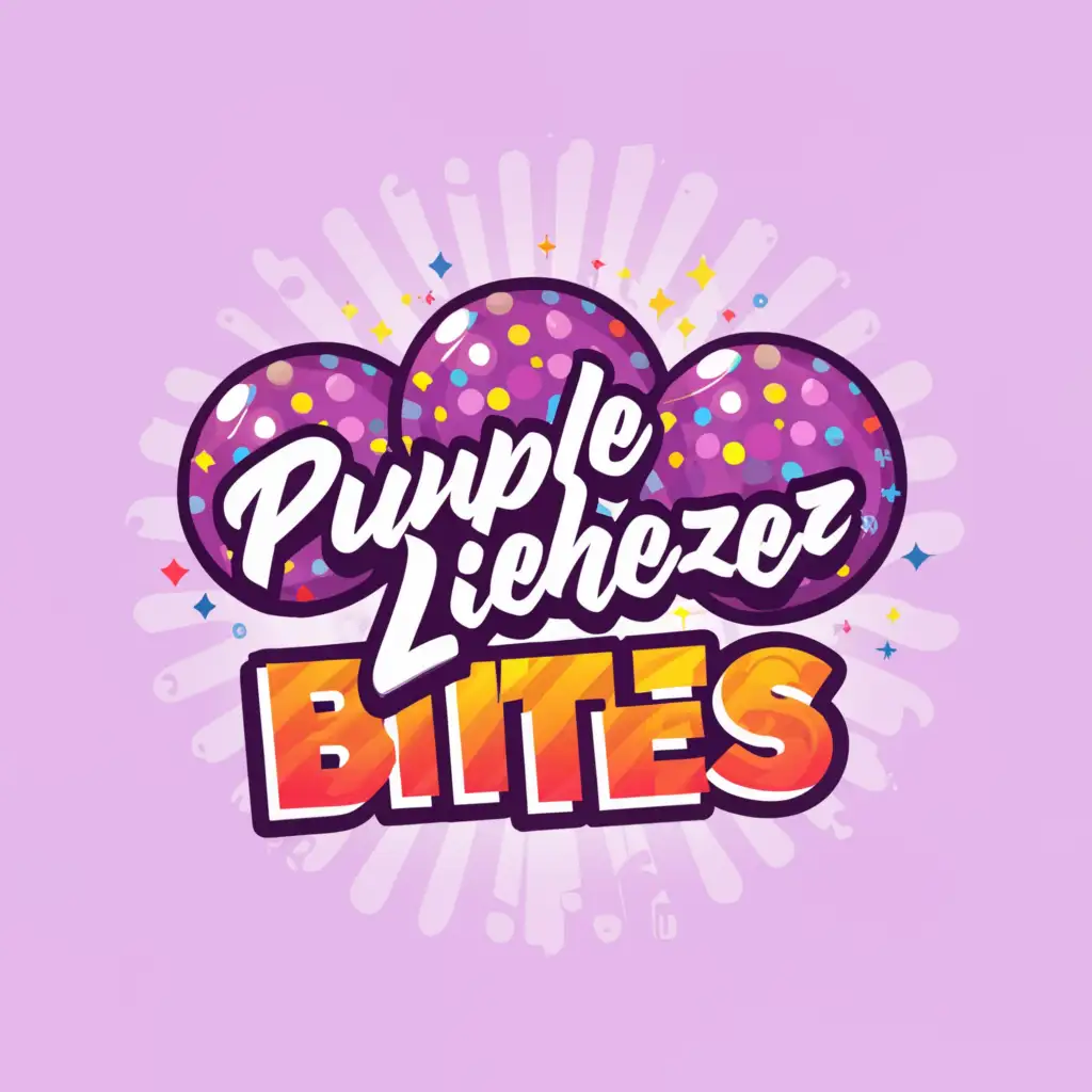 a logo design,with the text "PurpleliCheeze Bites", main symbol:three purple colored graham balls with sprinkles on top,Moderate,clear background