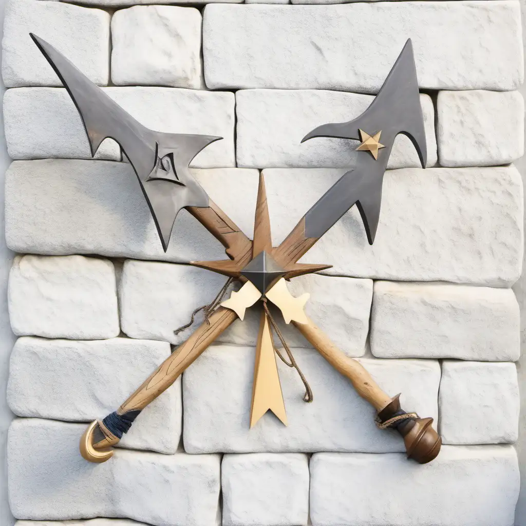 Medieval Weapons Display Halberd and Morning Star on Stone Wall