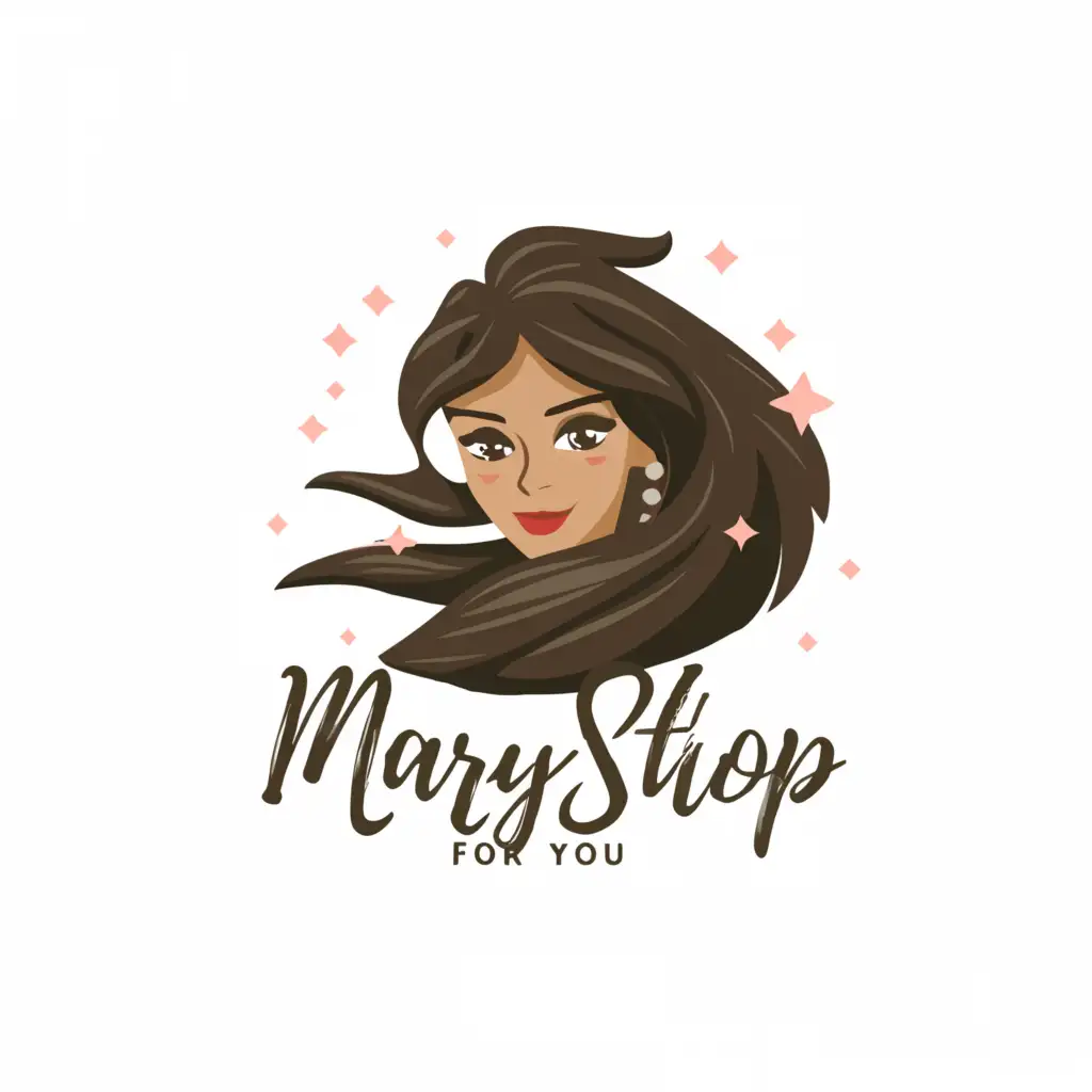a logo design,with the text "Mary shop for you", main symbol:a dark haired girl/face,Moderate,clear background