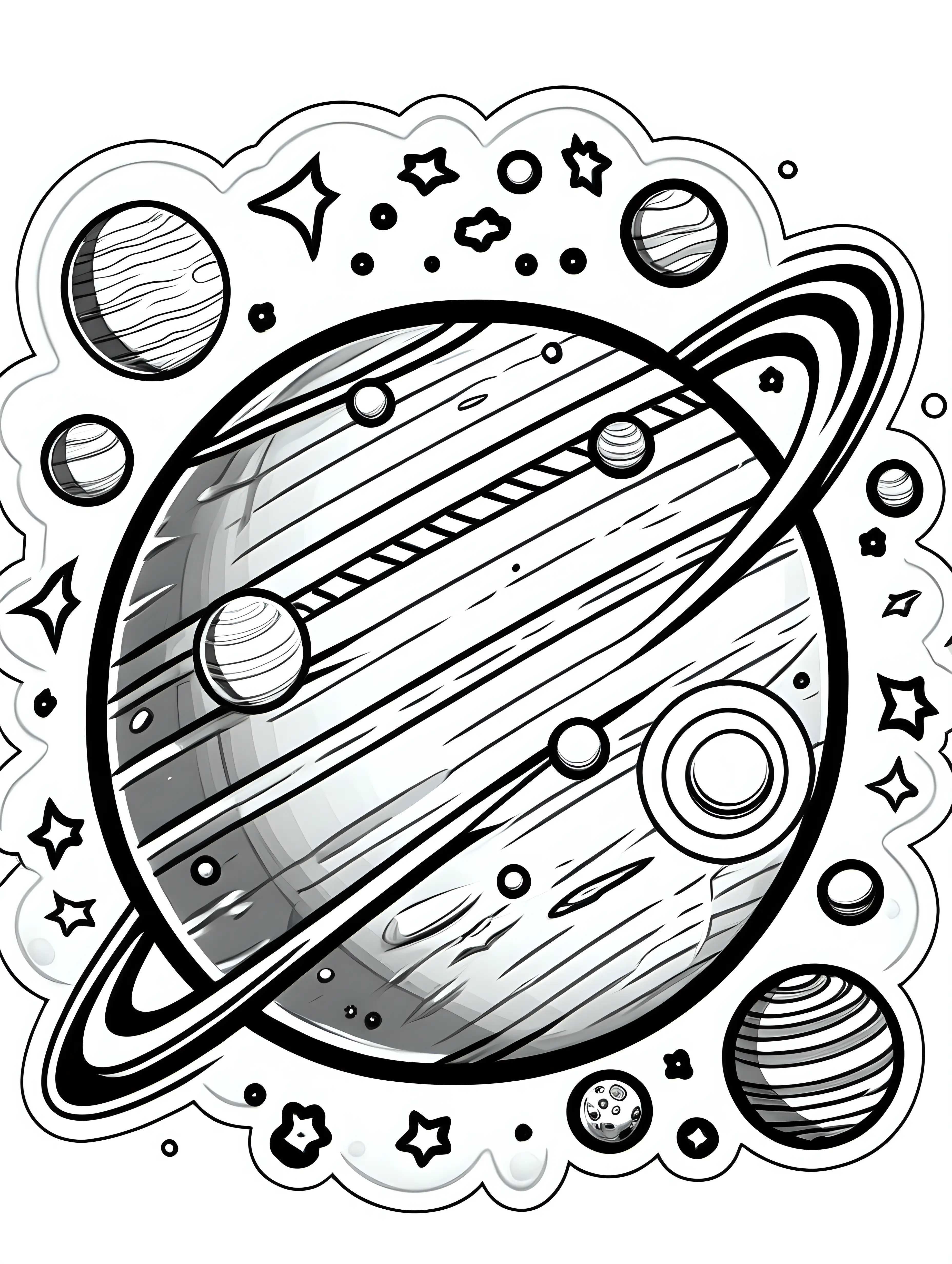 Cartoon Planet Sticker in Black and White Coloring Book Style