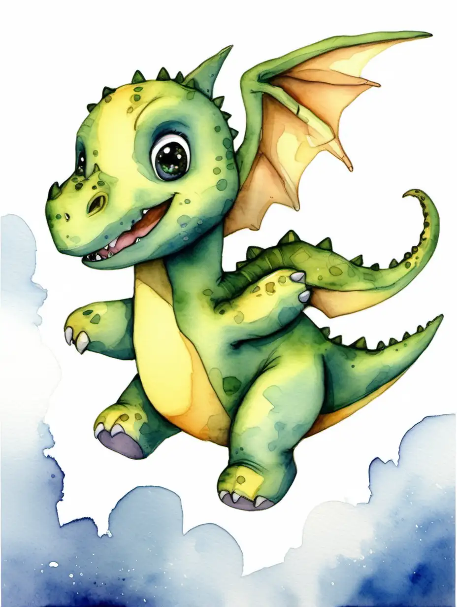 Adorable Baby Flying Dinosaur in Vibrant Watercolor