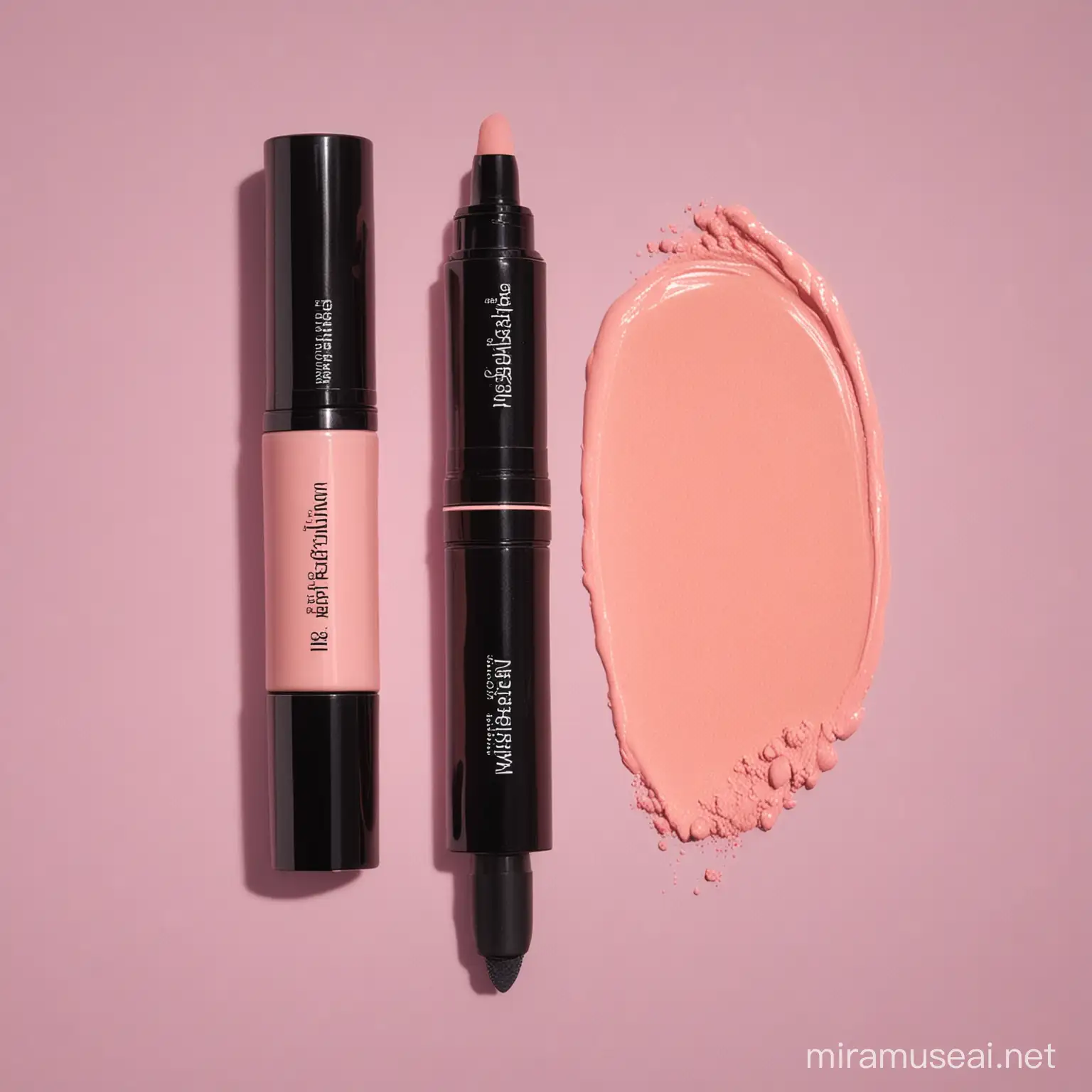 make a detailed product prototype for a makeup pen that serve as 3 in 1 product (it includes highlighter, blusher, and foundation)