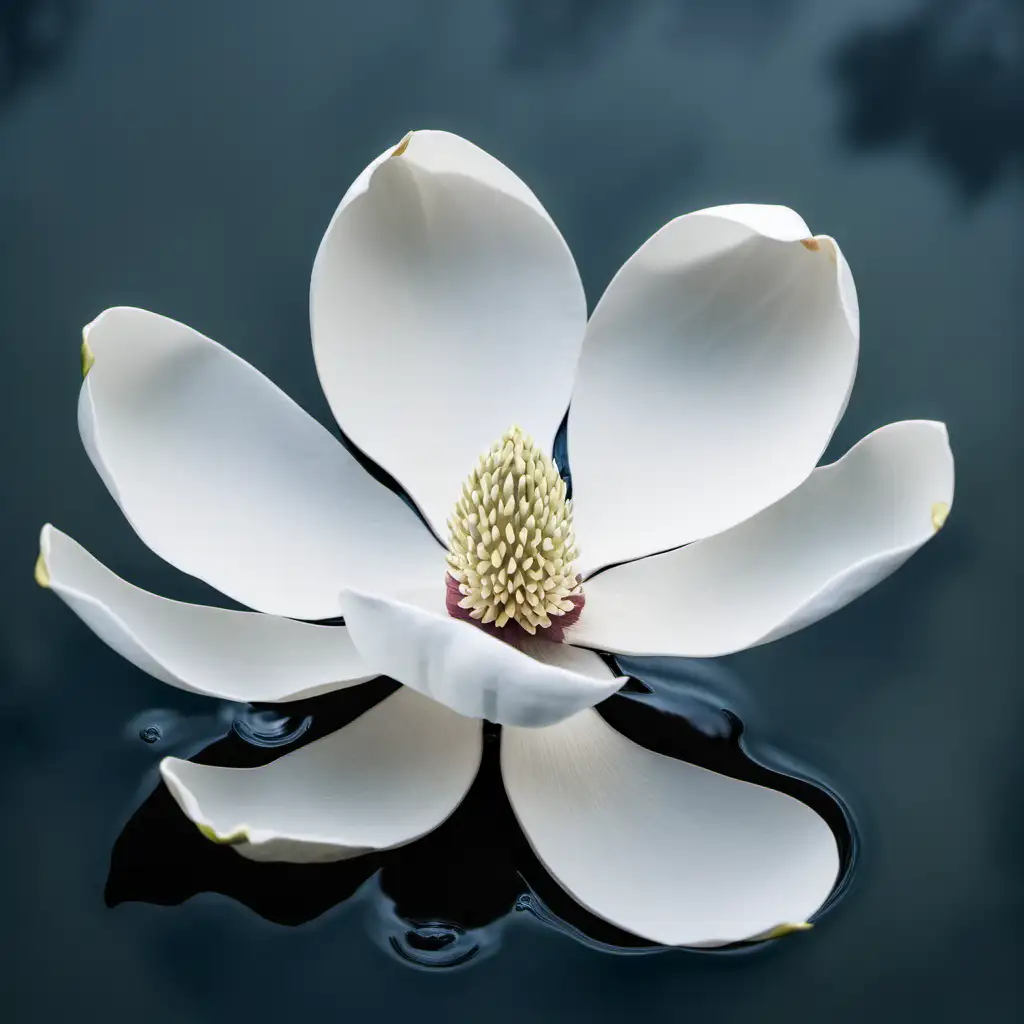 single magnolia in bloom in water