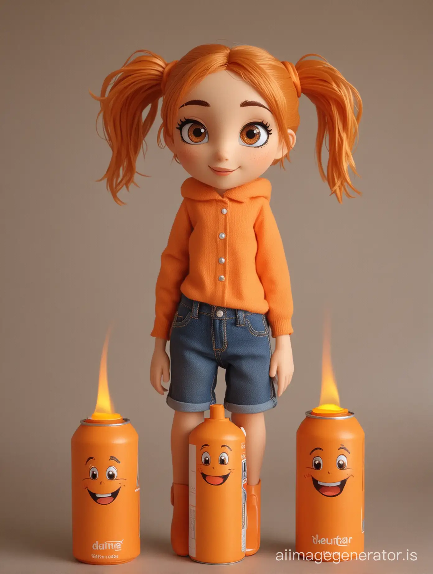 Make an orange butane cylinder that is a girl with a very kind and affectionate face
