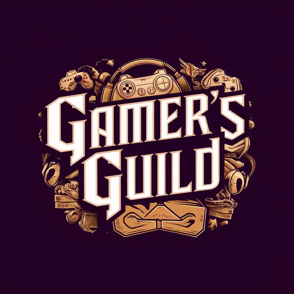 нарисуй логотип для игрового форума с названием: Gamer's Guild в фиолетовых тонах