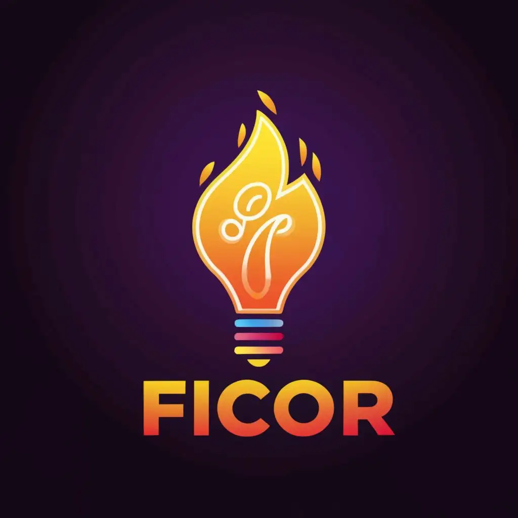 a logo design,with the text "Ficor", main symbol:colorful glowing fire in a Light bulb,Moderate,be used in Technology industry,clear background