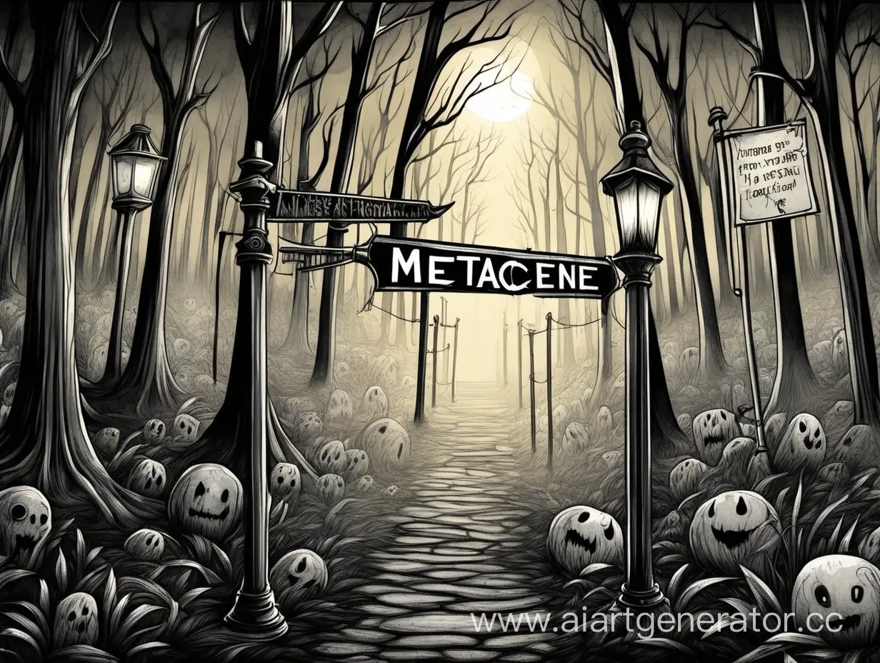 Metacene-Signs-Illuminating-Eerie-Forest-Scene