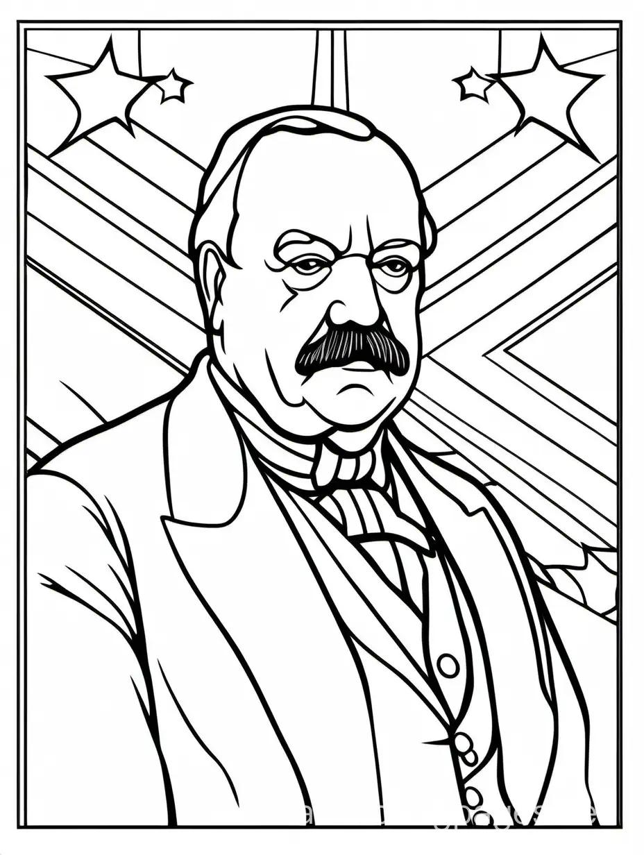 outline of President Grover Cleveland

with thick lines for a kids coloring page, Coloring Page, black and white, line art, white background, Simplicity, Ample White Space. The background of the coloring page is plain white to make it easy for young children to color within the lines. The outlines of all the subjects are easy to distinguish, making it simple for kids to color without too much difficulty