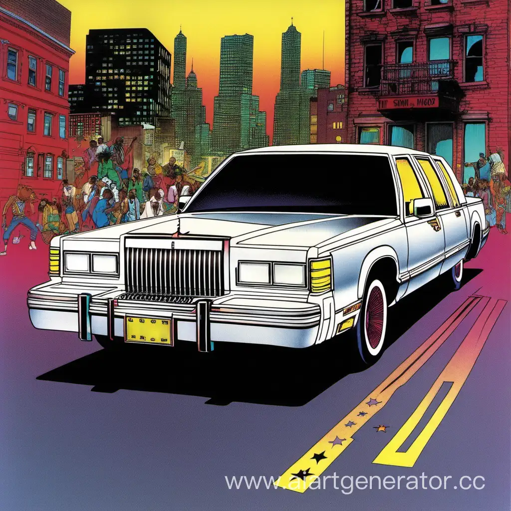 1988-Lincoln-Town-Car-Album-Cover-Vibrant-Hip-Hop-Scene-with-Picador-Holyhot