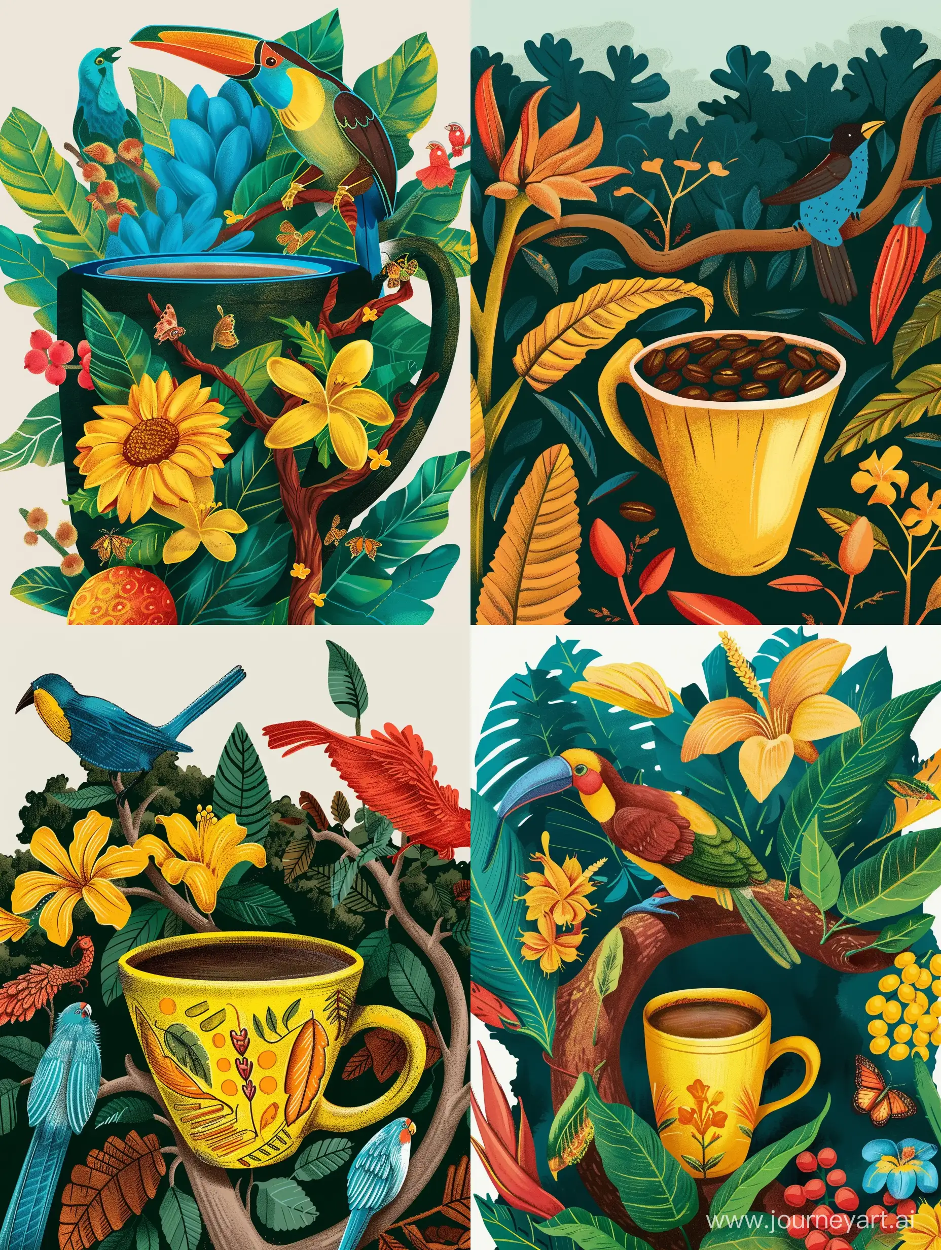 Иллюстрация чашка кофе на фоне природы Бразилии, животных, птиц и растений Бразилии - serf https://i.pinimg.com/564x/79/bb/dd/79bbdd58e879d9243a18b7548461ad33.jpg