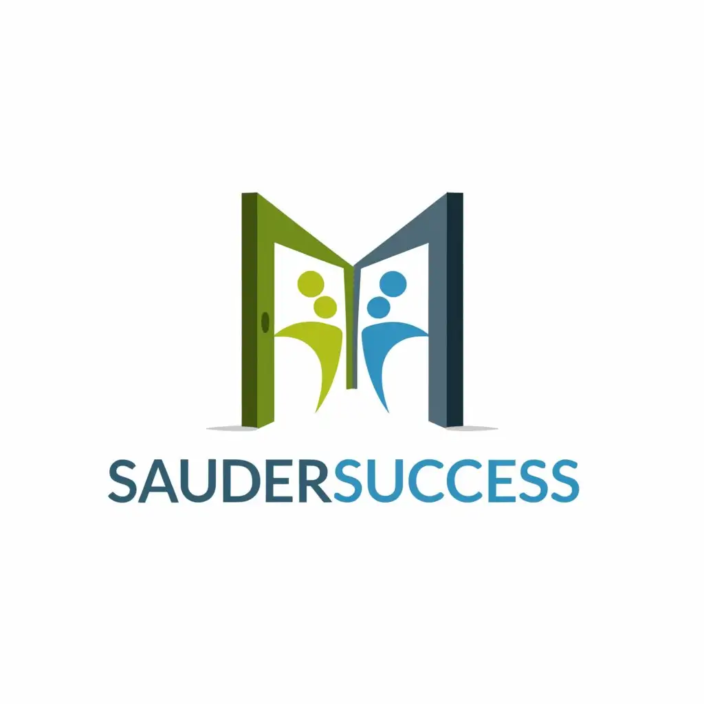a logo design,with the text 'Sauder Success', main symbol:open door with happy people with normal legs,Moderate,be used in Education industry,clear background