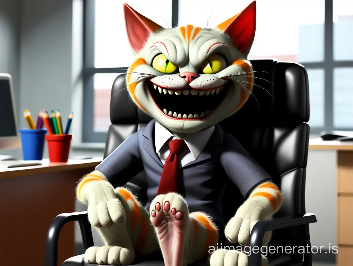 Horror-Cat-Smirking-in-School-Office-Chair