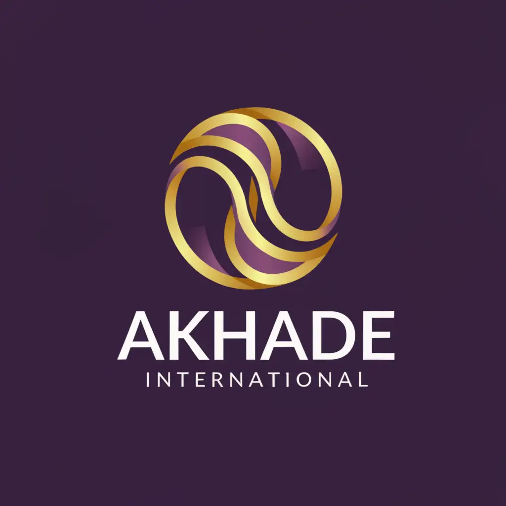 a logo design,with the text "Akhade International", main symbol:Design a flat vector, illustrative-style abstract concept logo for 'Akhade International', using a series of interconnected arcs and lines to form a dynamic and fluid composition representing the company's agility and seamless operations across borders. Select a color scheme of deep purple and gold to convey creativity and innovation, contrasting beautifully against a clean white background.,Moderate,clear background