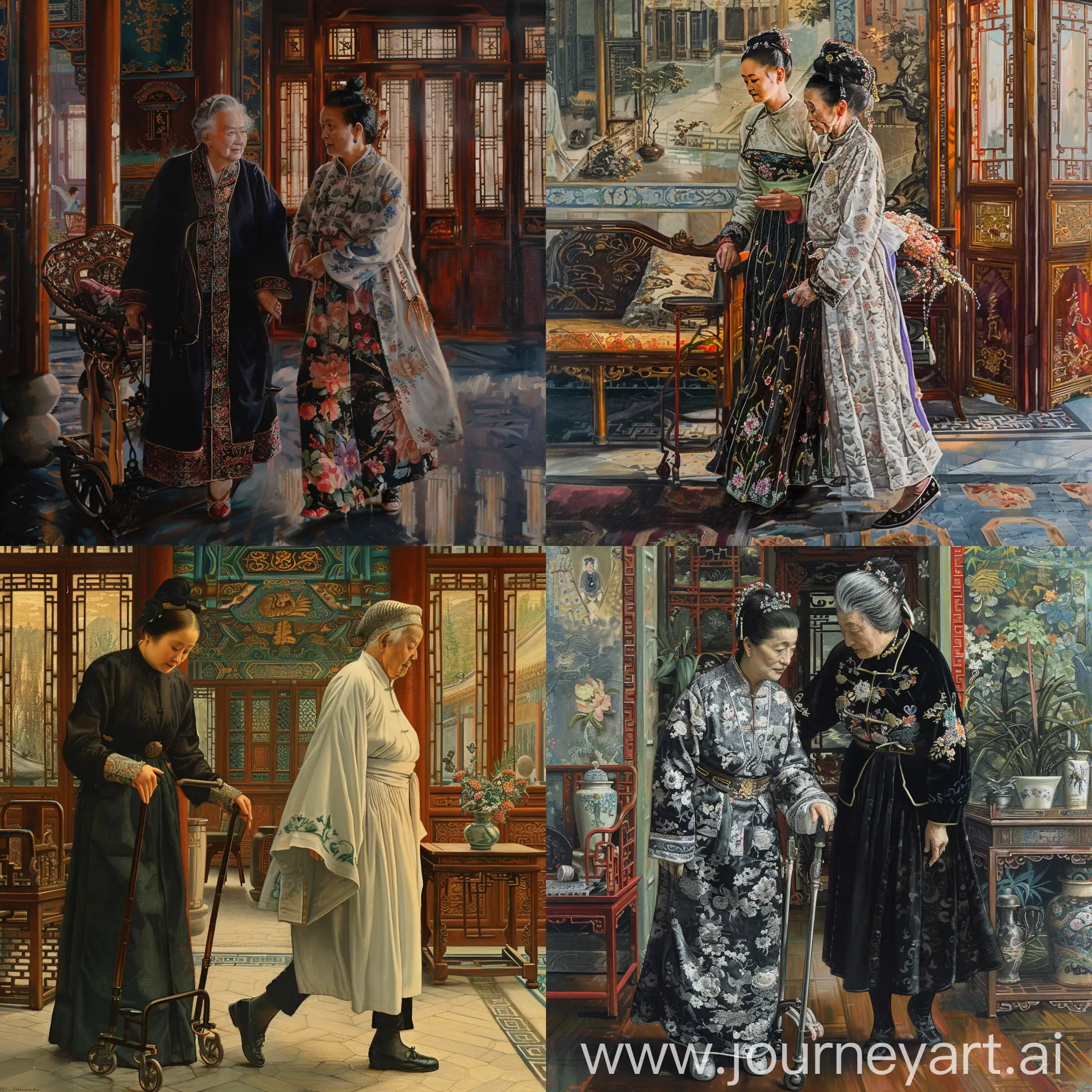 Empress-Dowager-Cixi-Guided-by-Attendant-in-Exquisite-Painting
