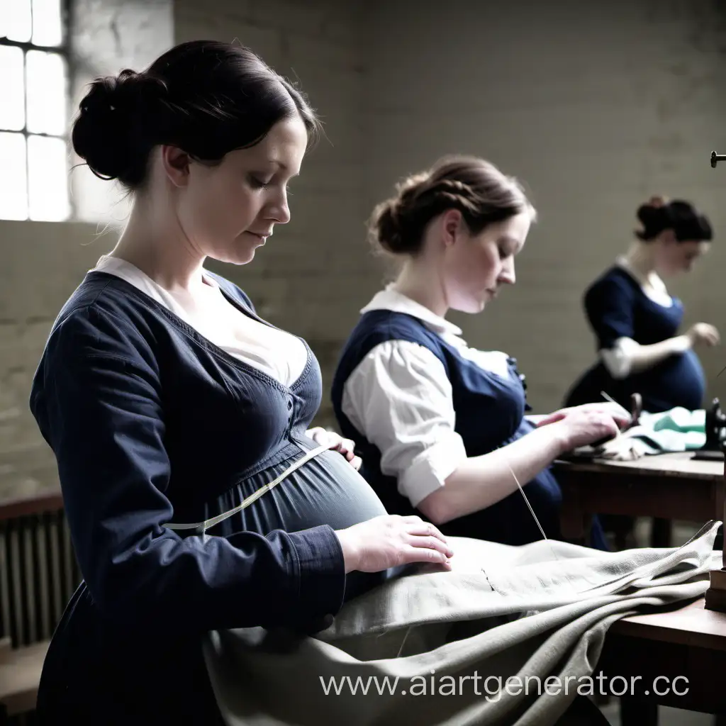  mujeres preñadas en una prision victoriana,cosiendo en el taller,