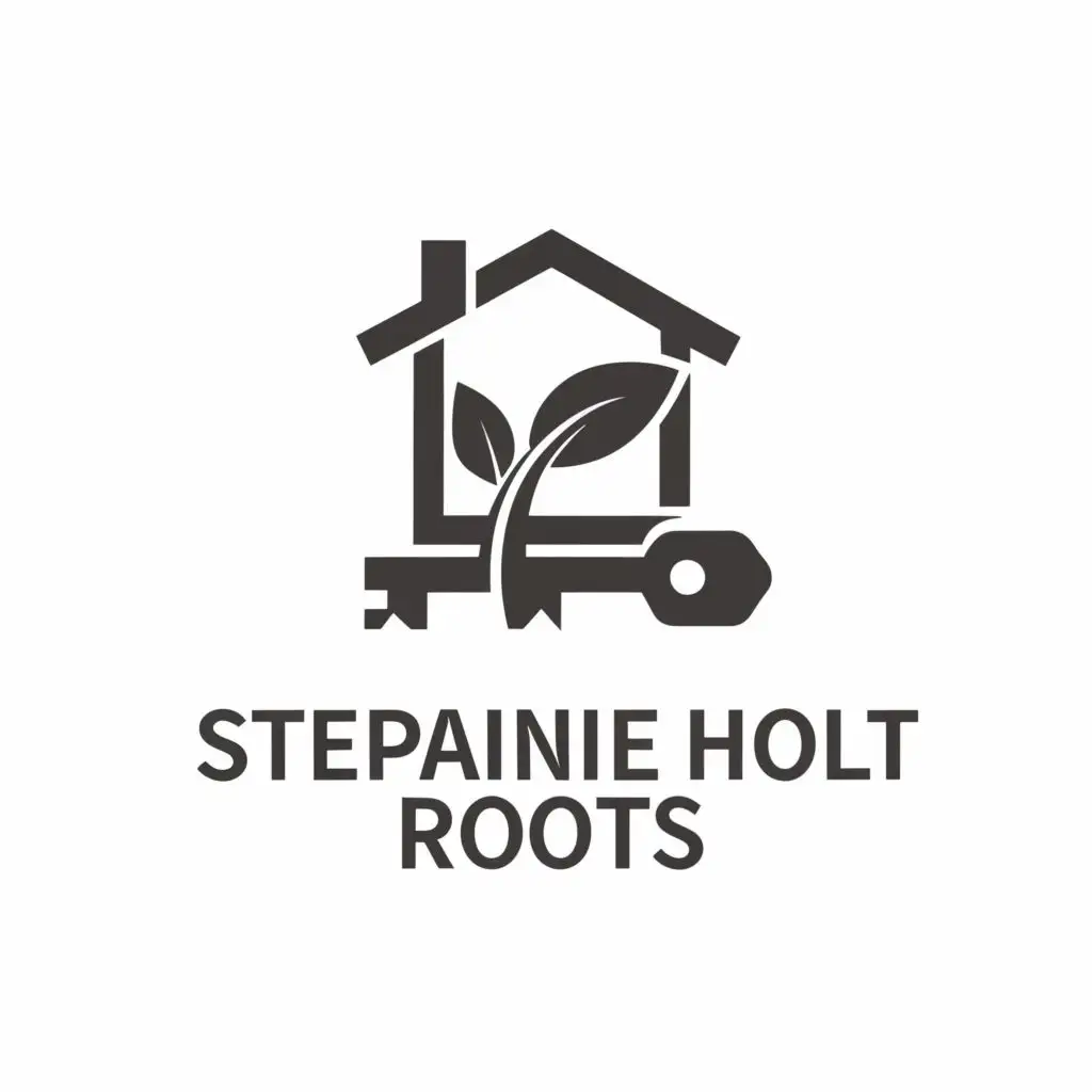 logo, House and Key, with the text "Stephanie Holt Roots", typography, be used in Real Estate industry