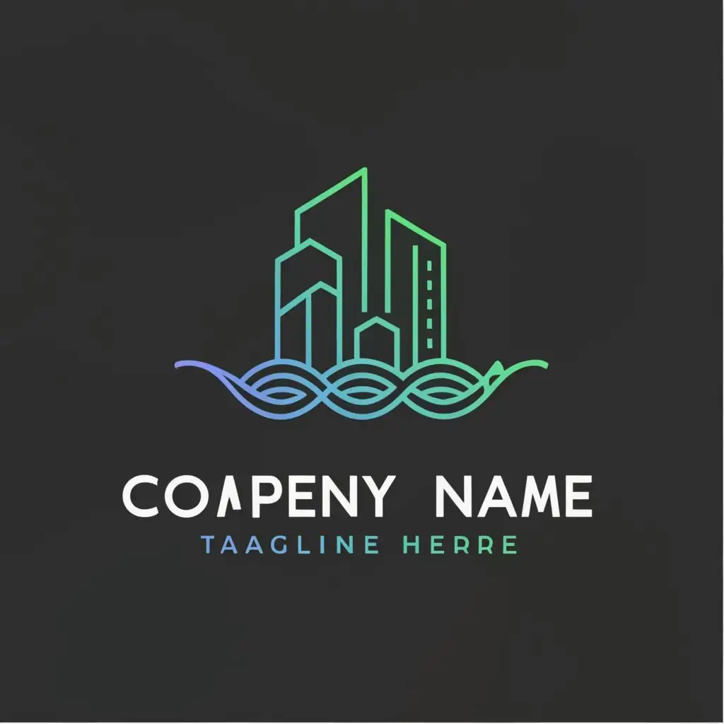 logo, Combines all elements harmoniously., with the text "incorporate graceful curves or stylized waves, abstract skyscrapers, sustainability and harmony with nature, sleek, minimalist design.", typography, be used in Real Estate industry