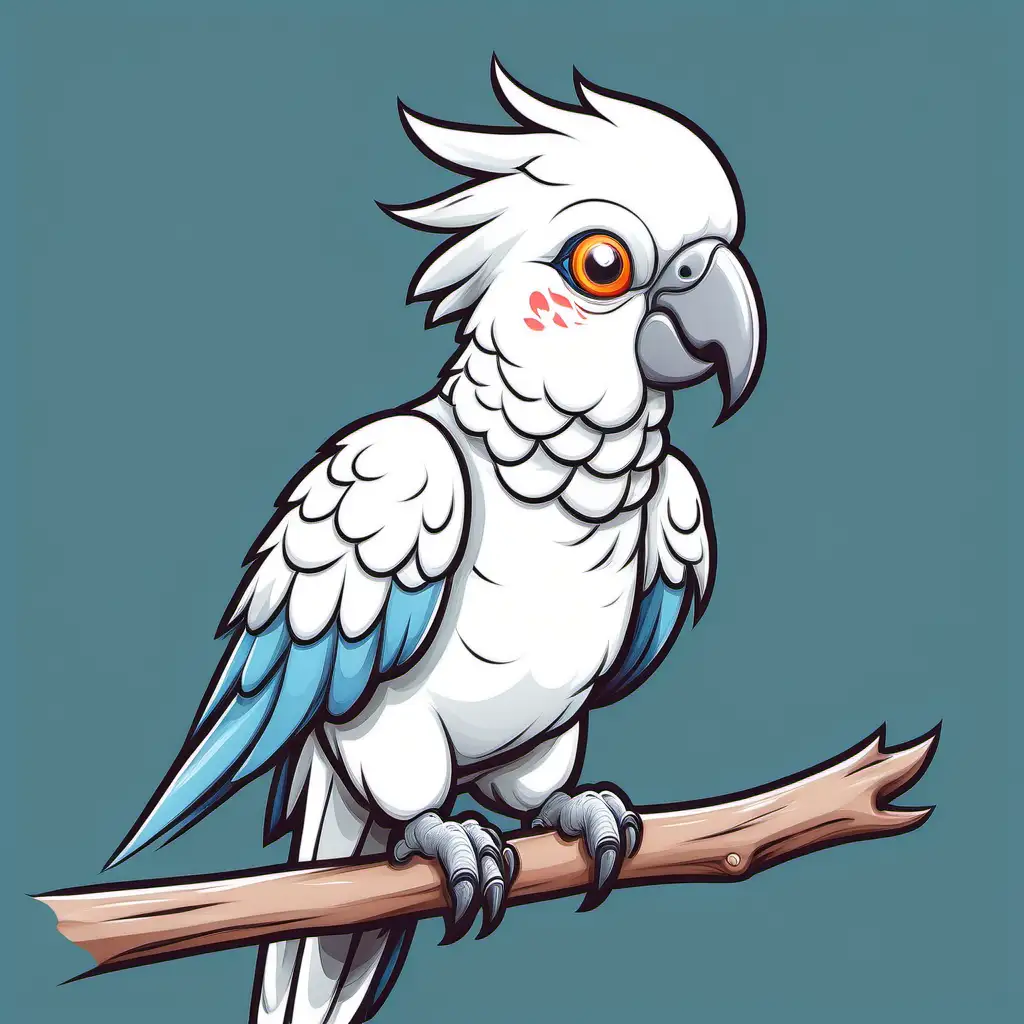 Charming Cartoon Depiction of an Elegant White Corella Parrot