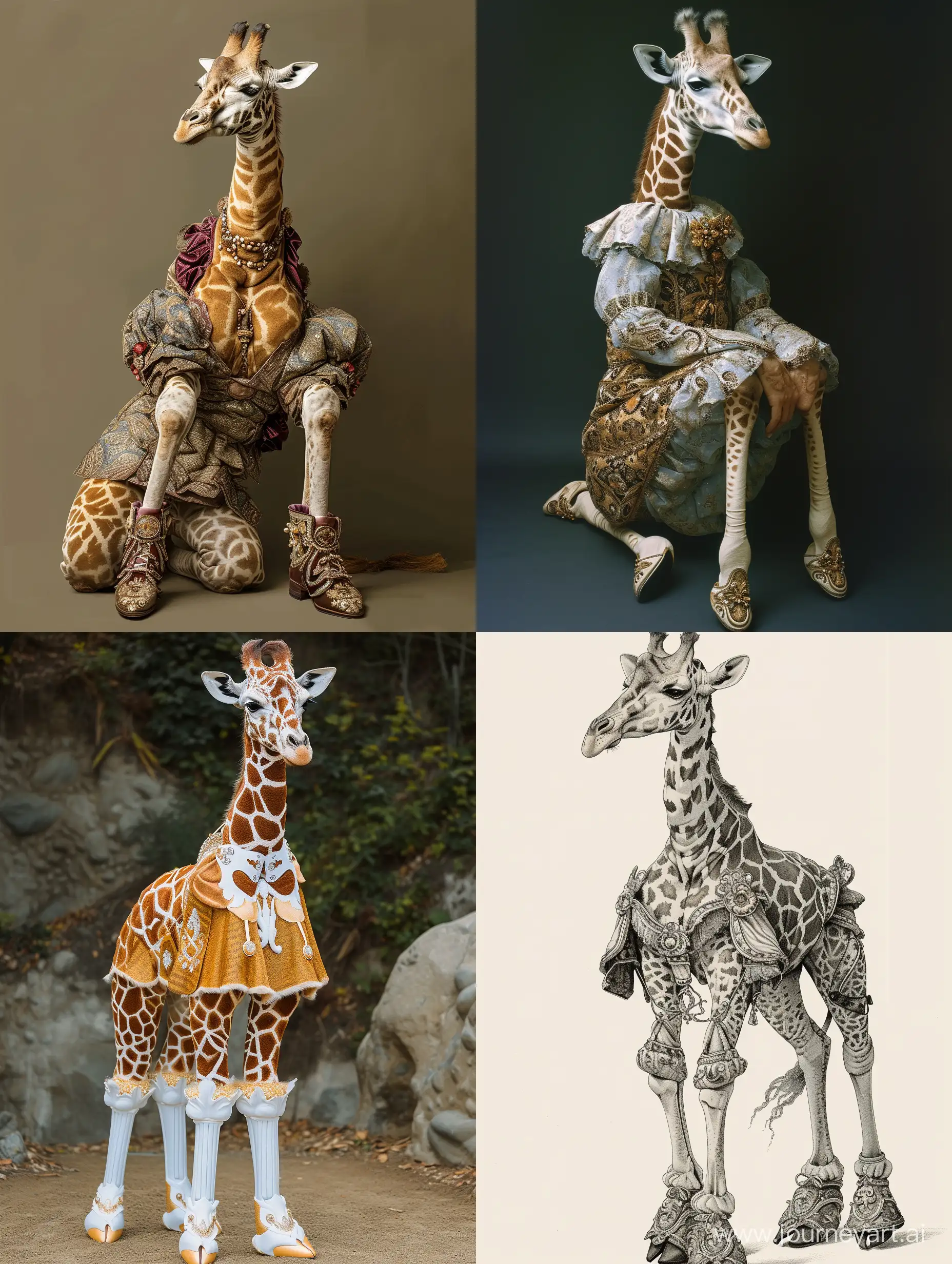 Жираф в обуви и костюме стиль барокко в полный рост