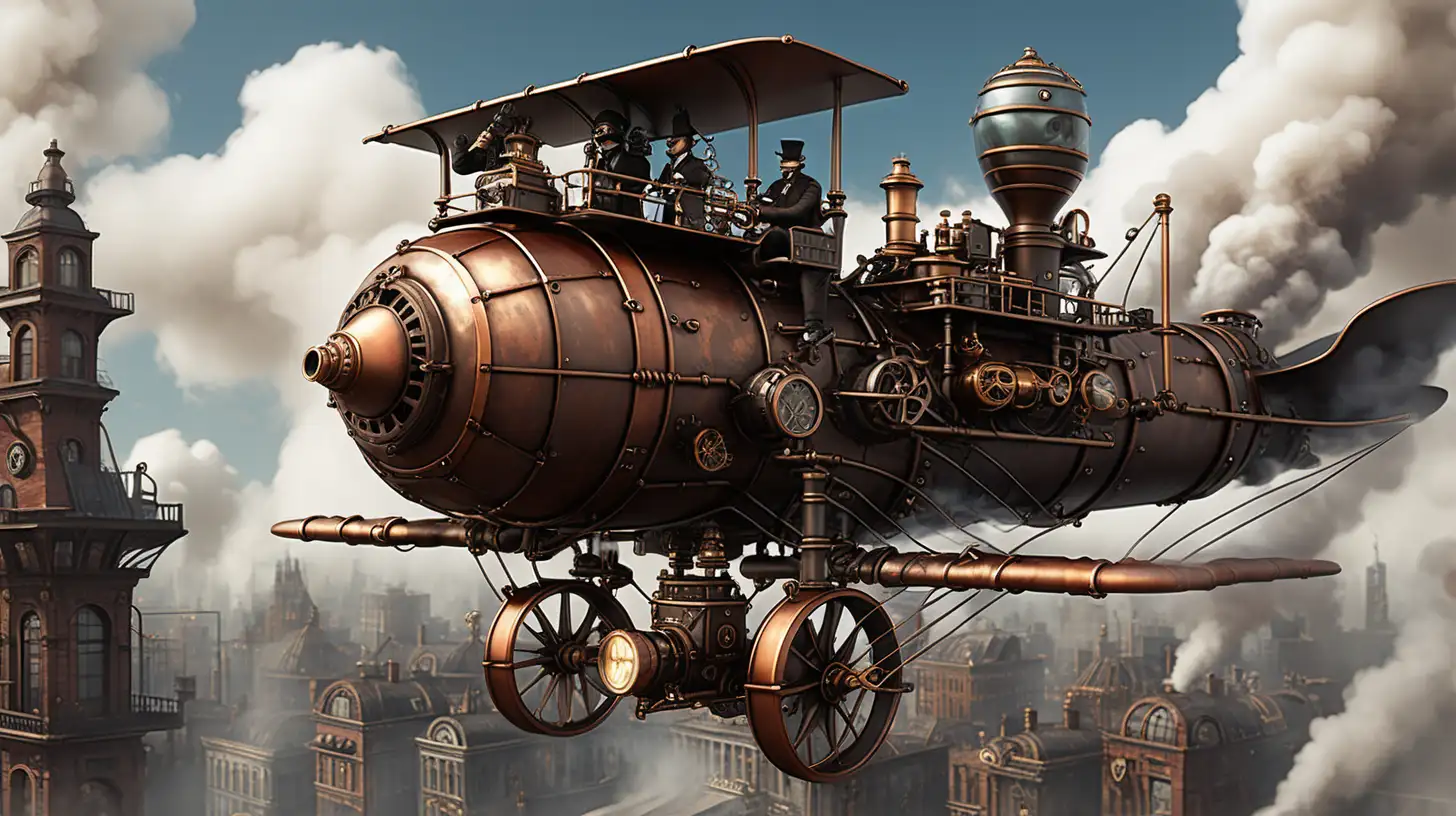 Steampunk Flying Machines Soar Through the City Sky with Single Smoke Steam Exhaust