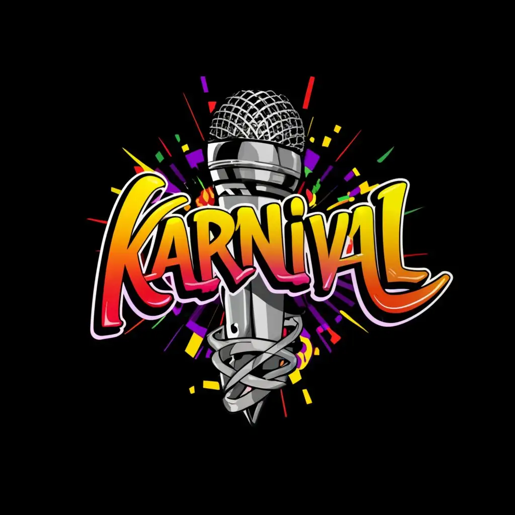 a logo design,with the text "Karnival", main symbol:hip hop, urban, "controlled chaos" music,  warm bright colors, microphone,Moderate,clear background