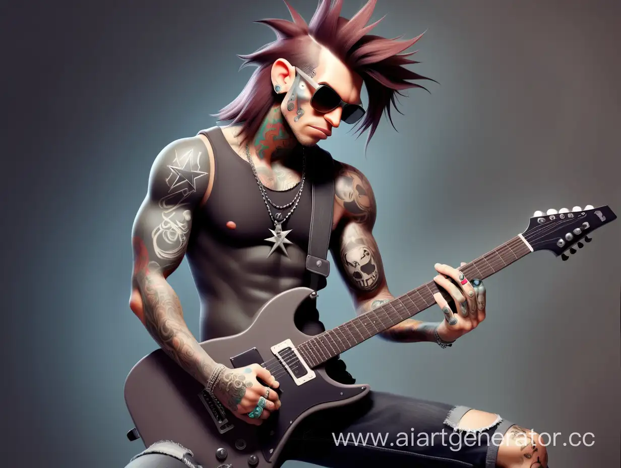 rock star with tattoos and guitar