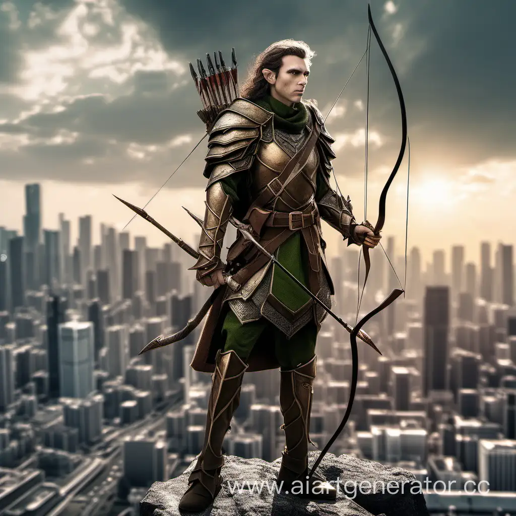 Elf-Scout-in-Scale-Armor-with-Long-Bow-in-Urban-Landscape