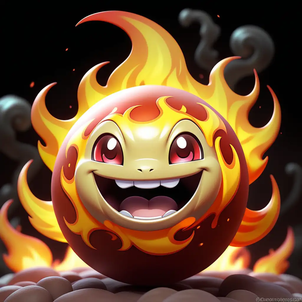 Adorable Smiling Fire Elemental Pokemon in High Fantasy Setting