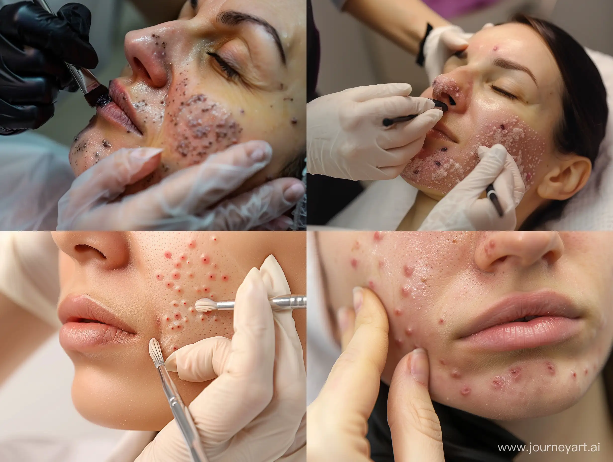 Удаление образований на коже, на лице, у женщины, в клинике
