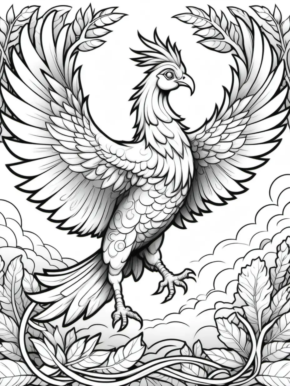 Majestic Mythical Bird Coloring Page for Relaxation and Creativity