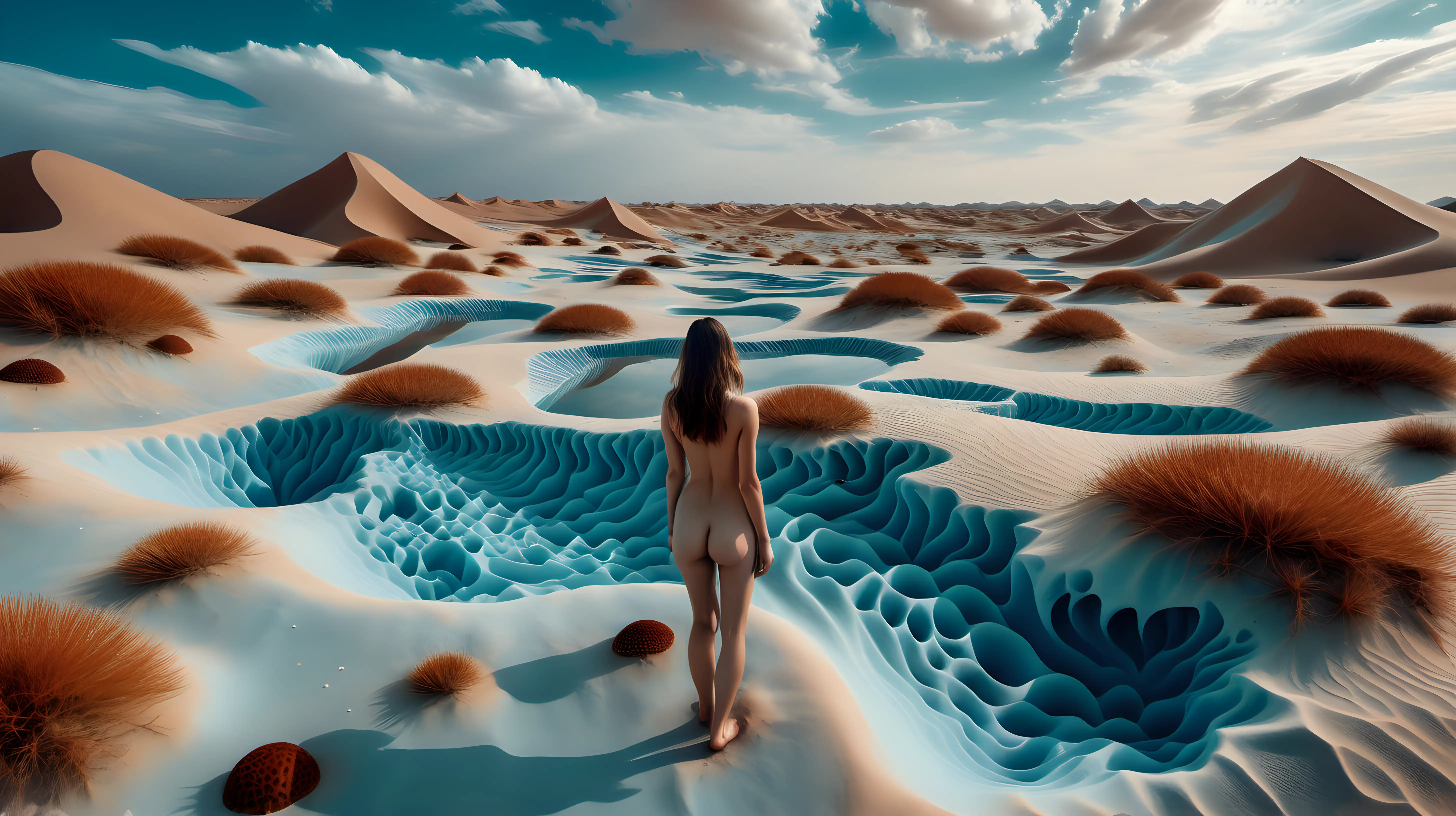 Enchanting Nude Woman in Psychedelic Crystal Landscape