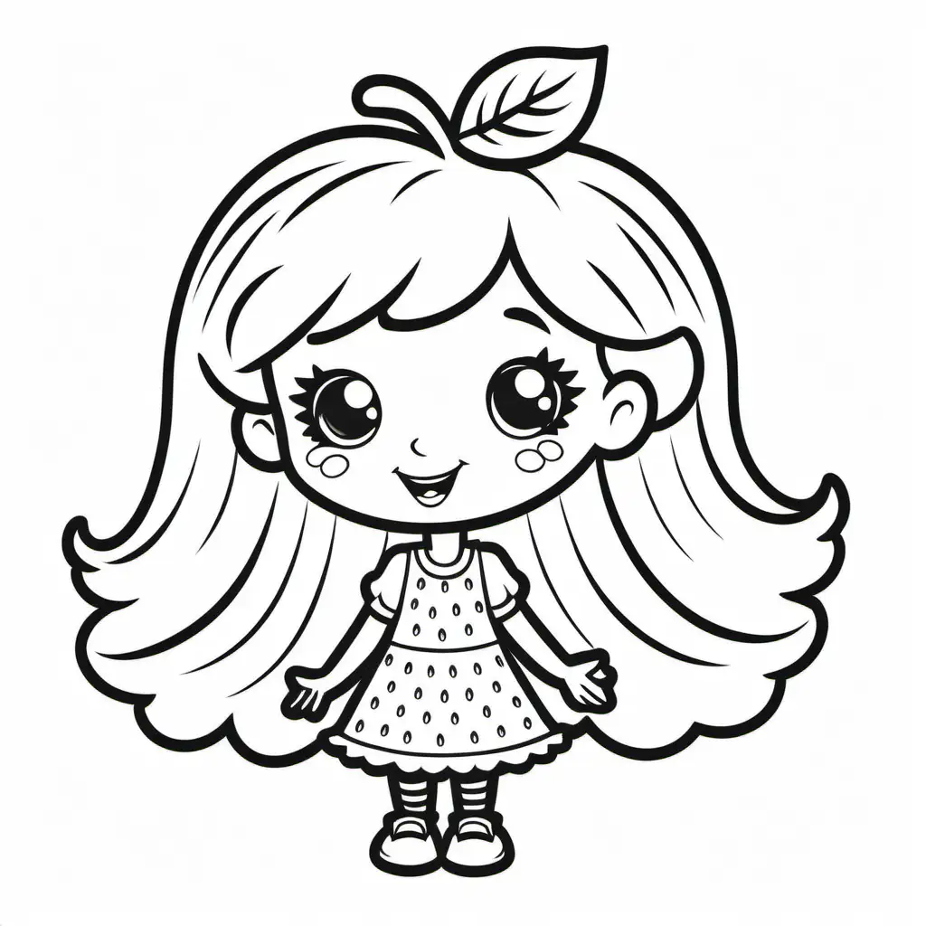 Simple and Clean Childrens Coloring Book Page Strawberry Shortcake Line Art