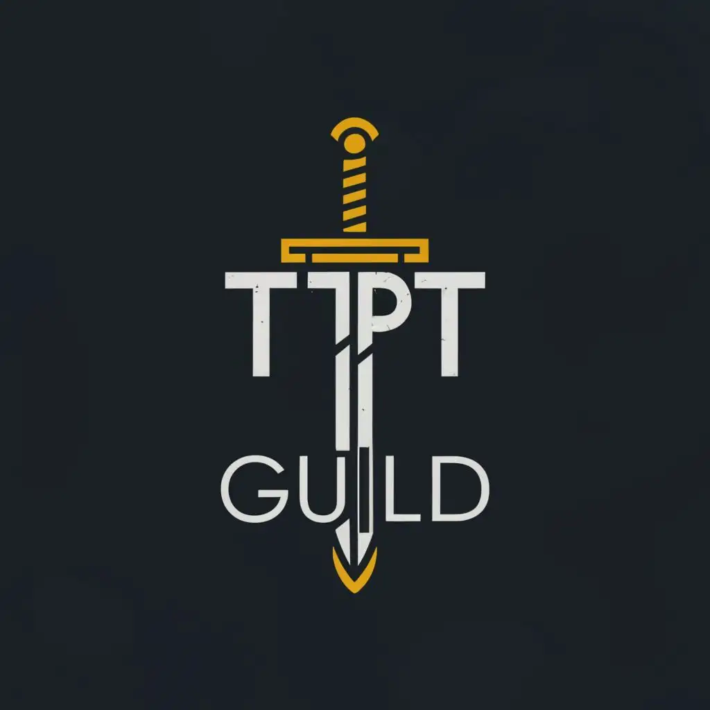 logo, Sideways sword, with the text "TTPT Guild", typography, be used in Entertainment industry