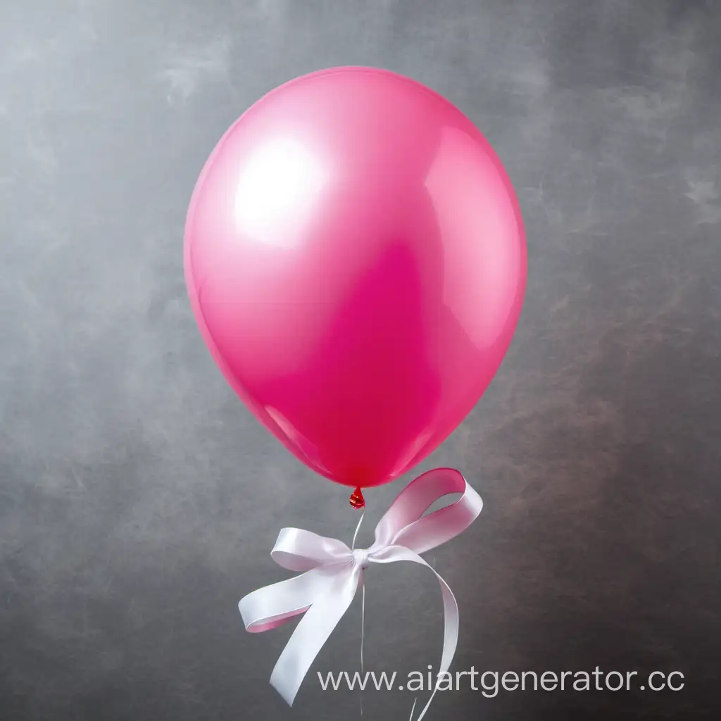 розовый воздушный шар с белой лентой на сером фоне

