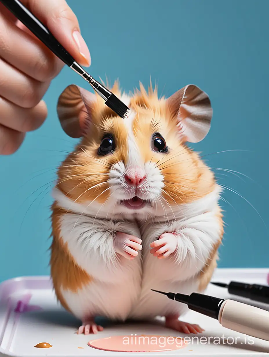 The hamster is getting its eyebrows painted.