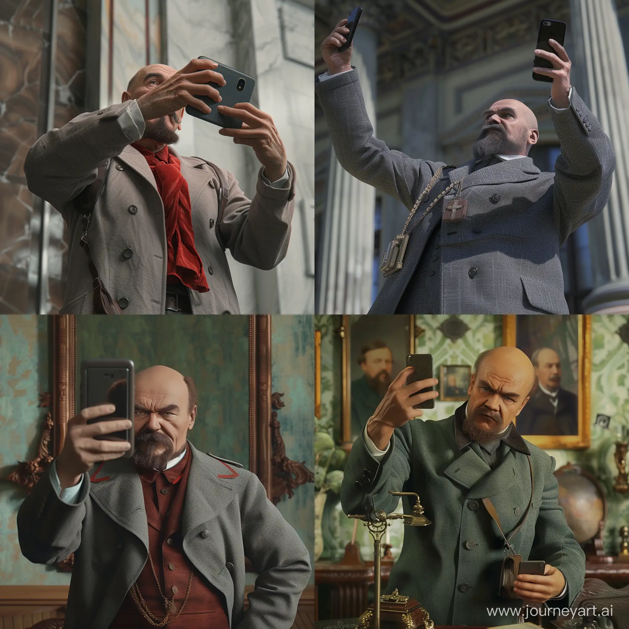 photorealistic vladimir lenin takes selfies with his phone