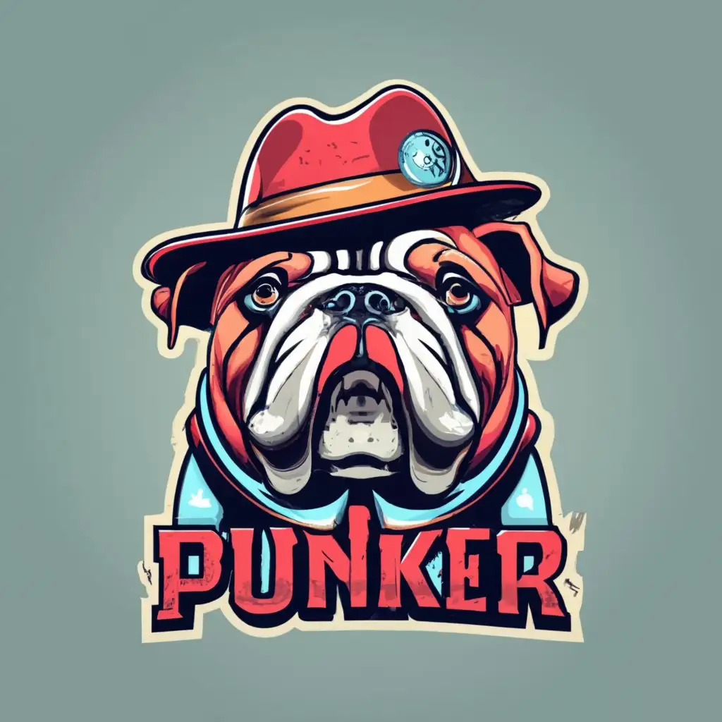 logo, bulldog with disco clothes film noir realistic , with the text "PUNKER", typography, be used in Entertainment industry