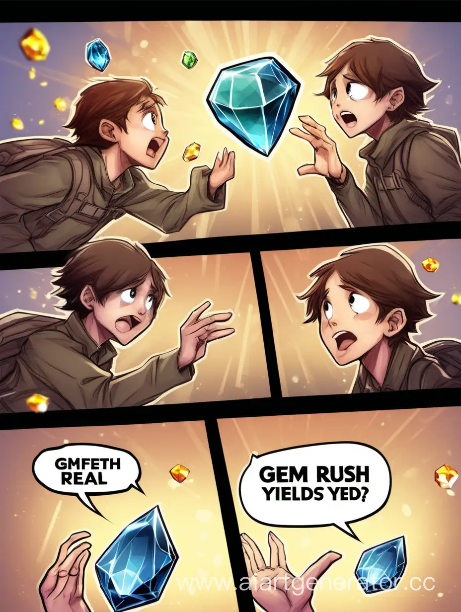 [Image description: A meme with two panels. The first panel shows a person eagerly reaching for a shiny gem labeled "Gem Rush Airdrop Hype." The second panel shows the same person with a disappointed expression after realizing the gem was actually labeled "afETH Real Yield."]
