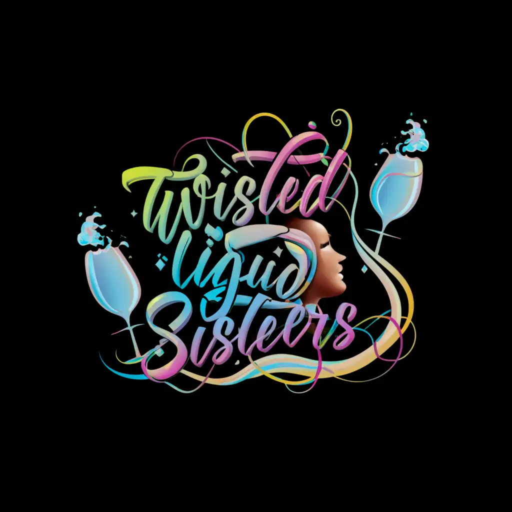 a logo design,with the text 'Twisted Liquid Sisters', main symbol: Woman Wine Glass Wine Glass Twisted Liquid Sisters ,complex,clear background