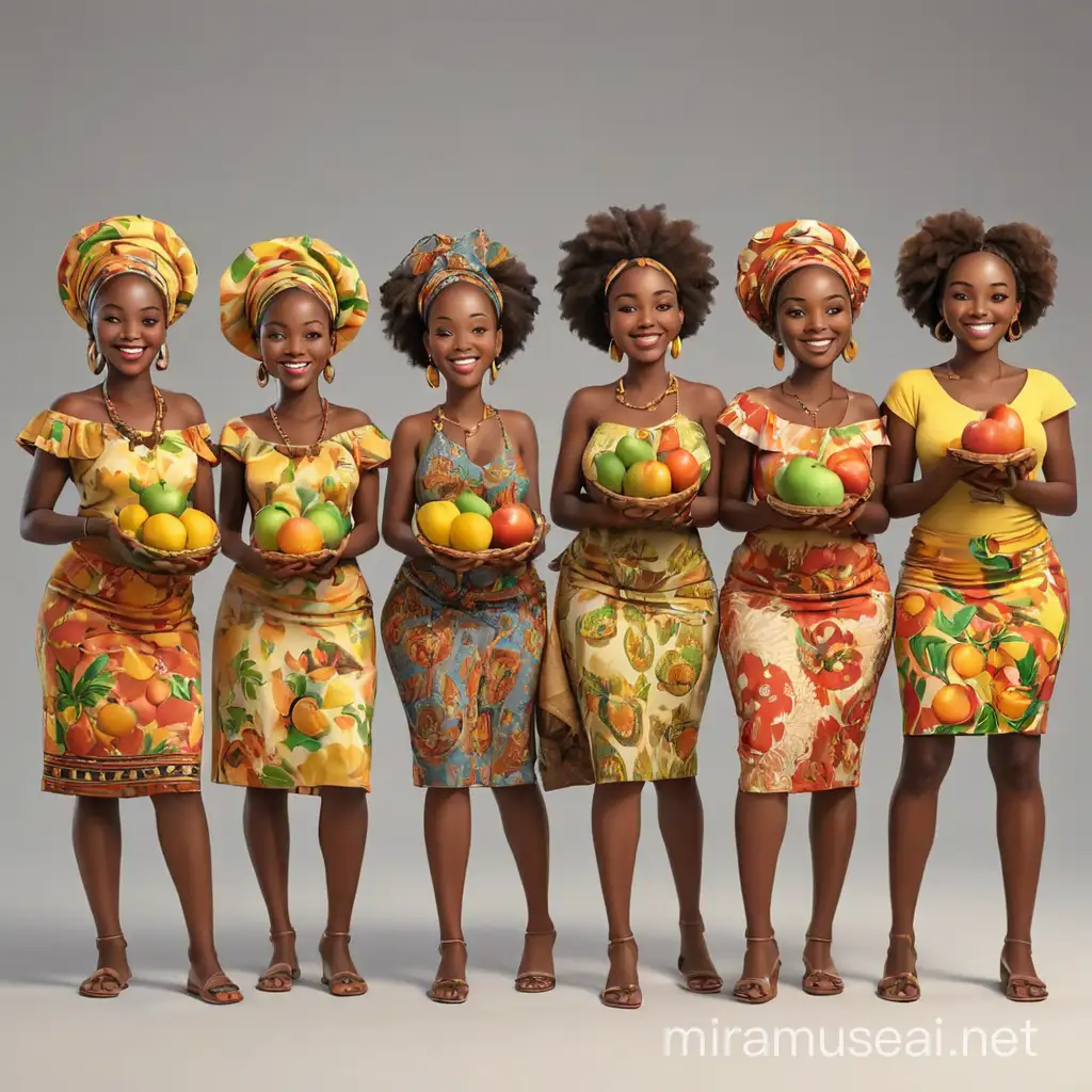 African Women Holding Fruits Realism Style 3D Animation