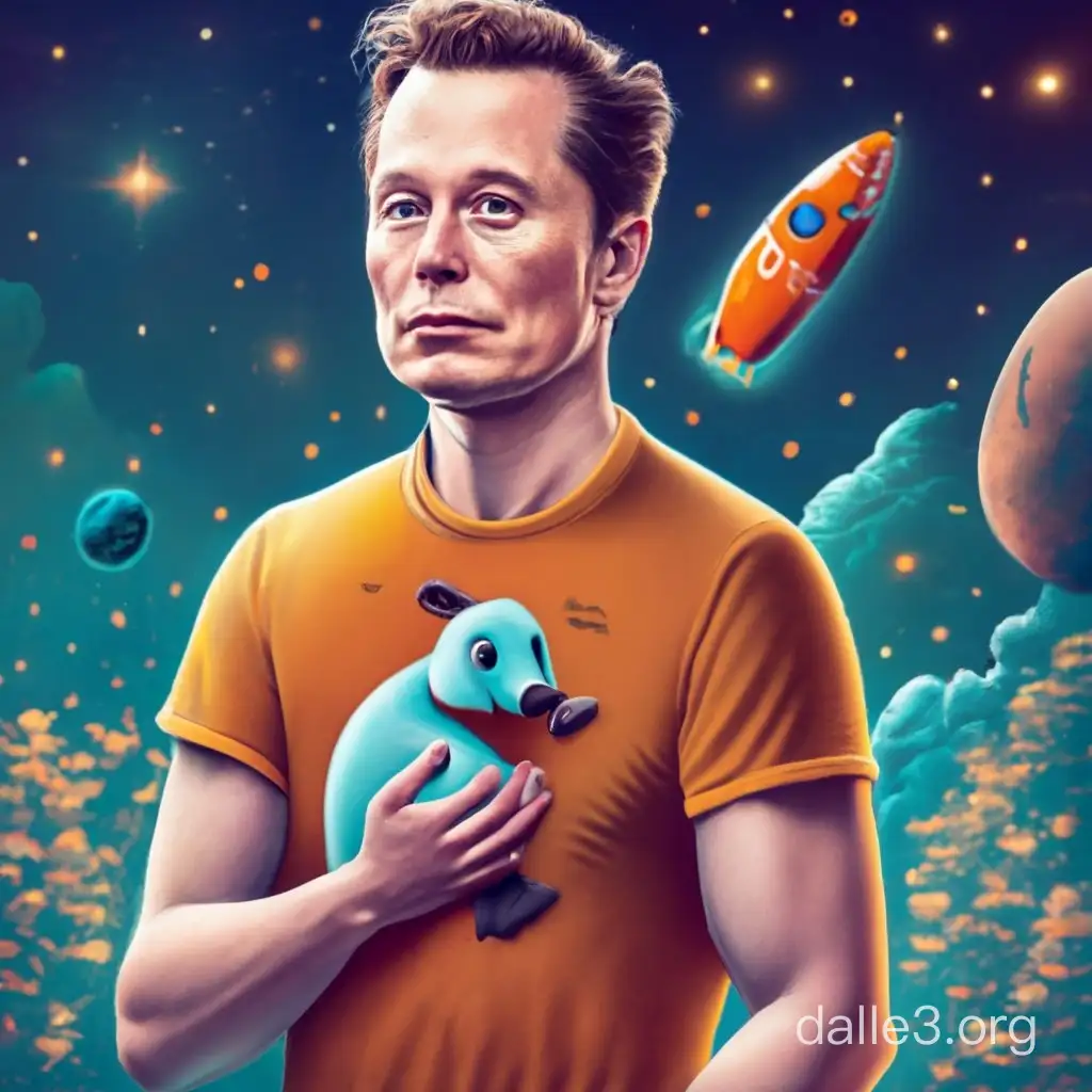 create an ultra realistic perry the platypus sitting on elon musk's shoulder on mars