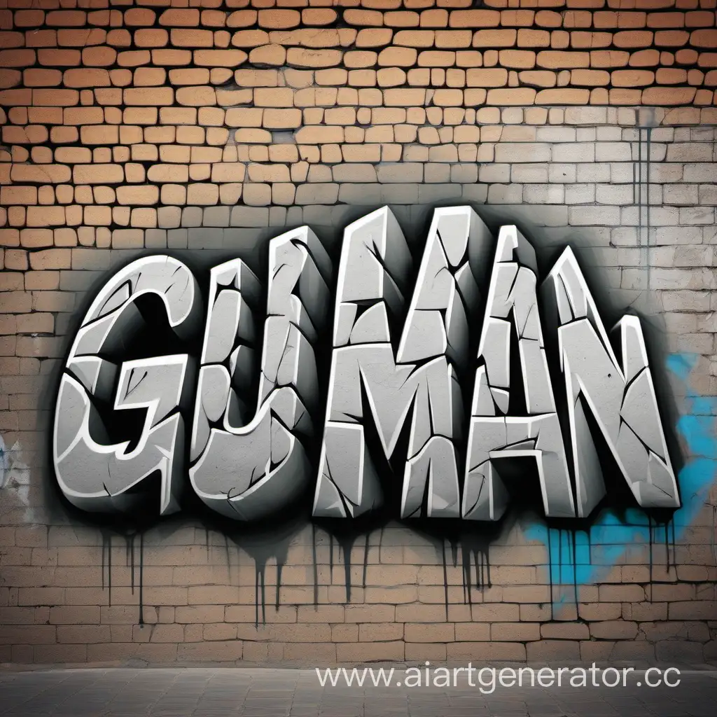 Stone-Graffiti-GUMAN-Word-Carved-into-Rock