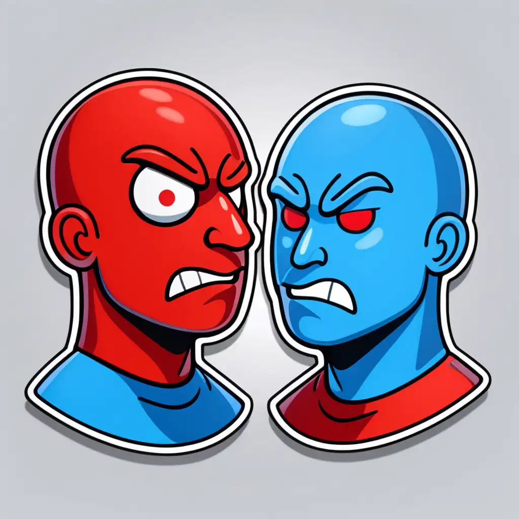 Cartoon Red vs Blue Man Sticker Icon Playful Conflict in Graphic Art