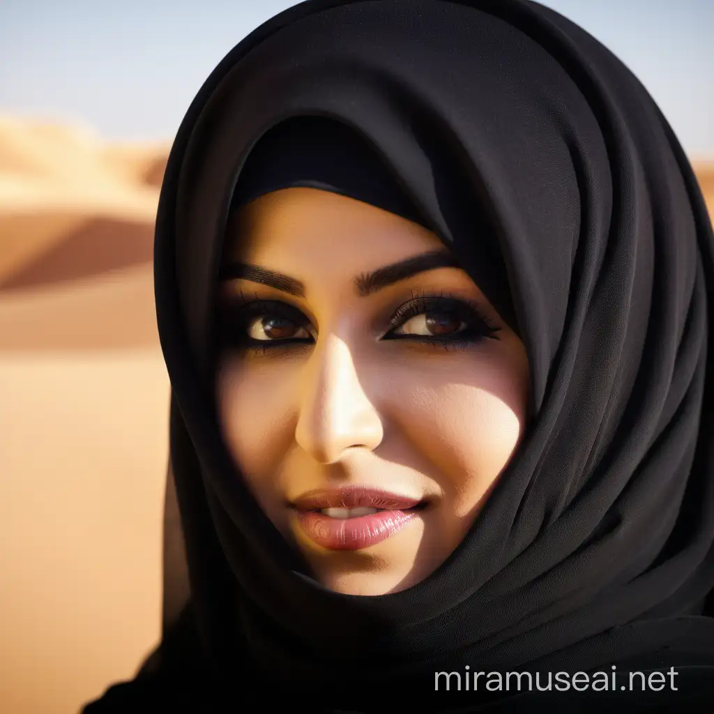 Arabic Womans Face in Desert Landscape Traditional Veil Beauty