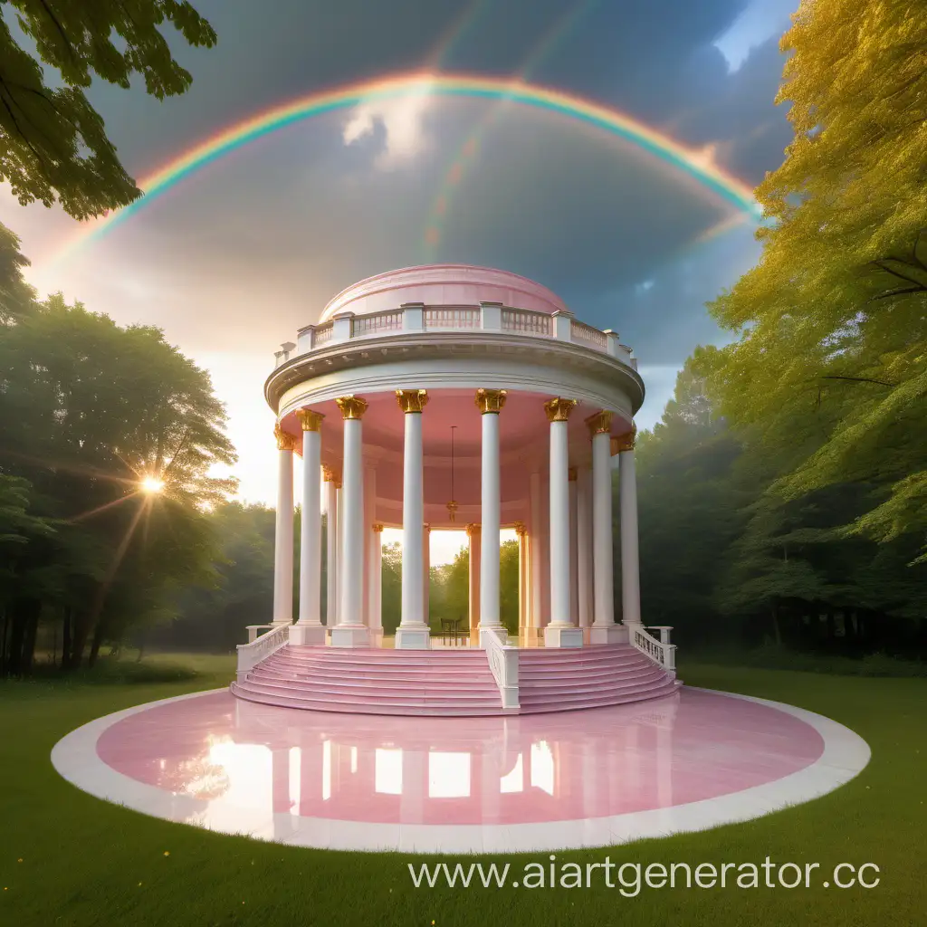 Serene-Morning-Serenade-Girl-Playing-Grand-Piano-in-Pink-Rotunda-Amidst-Natures-Splendor