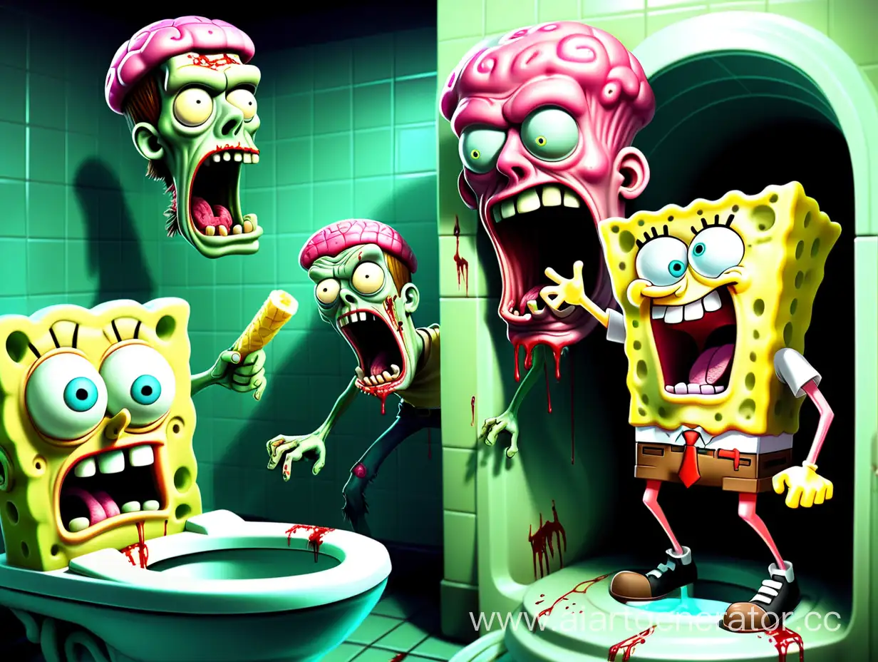 SpongeBob-Defends-Against-Zombie-Attack-in-ScoobyDoo-Bathroom