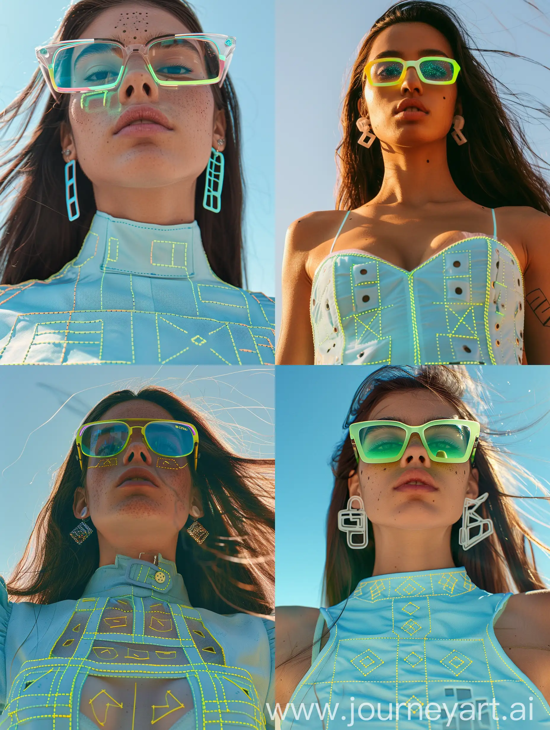 Stylish-Model-in-Fluorescent-Blue-Tailor-with-Geometric-Embellishments-Under-a-Serene-Sky